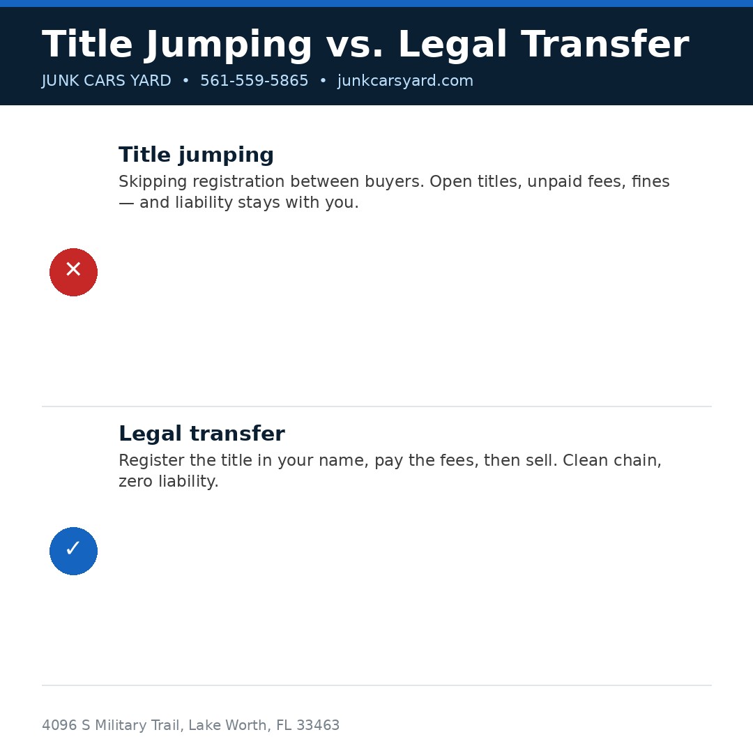 Title jumping vs legal title transfer infographic
