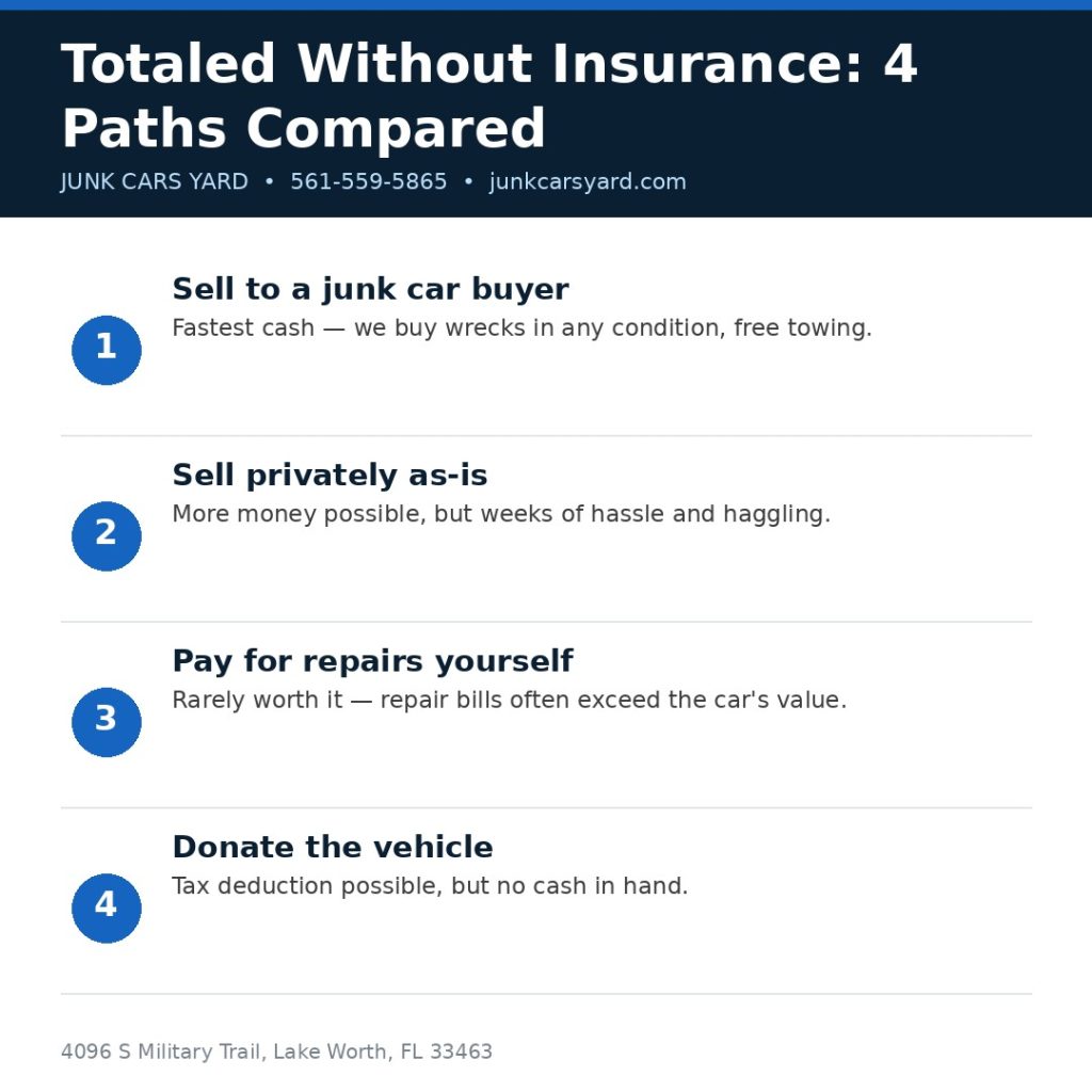 Totaled without insurance: four options compared infographic